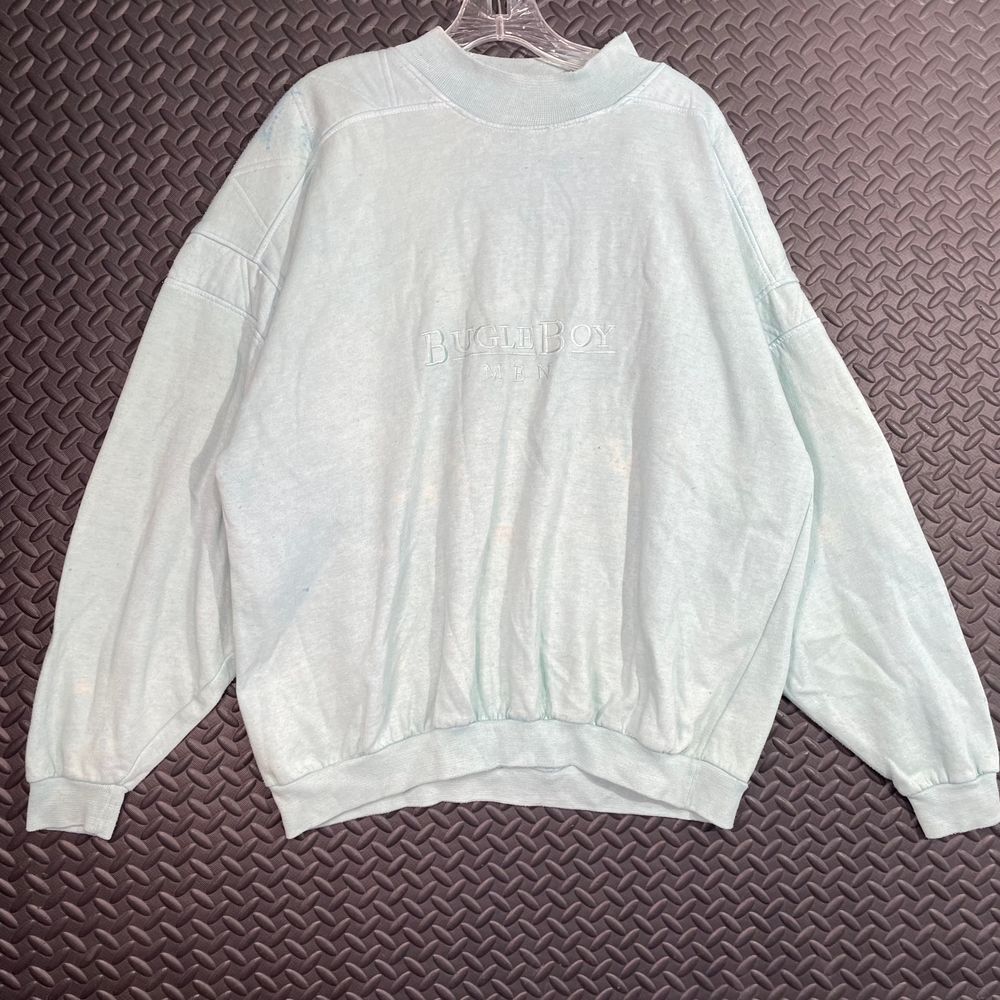 Vintage Bugle Boy Men Mint Green‎ Crewneck Distress Casual Wear Sweater Size XL